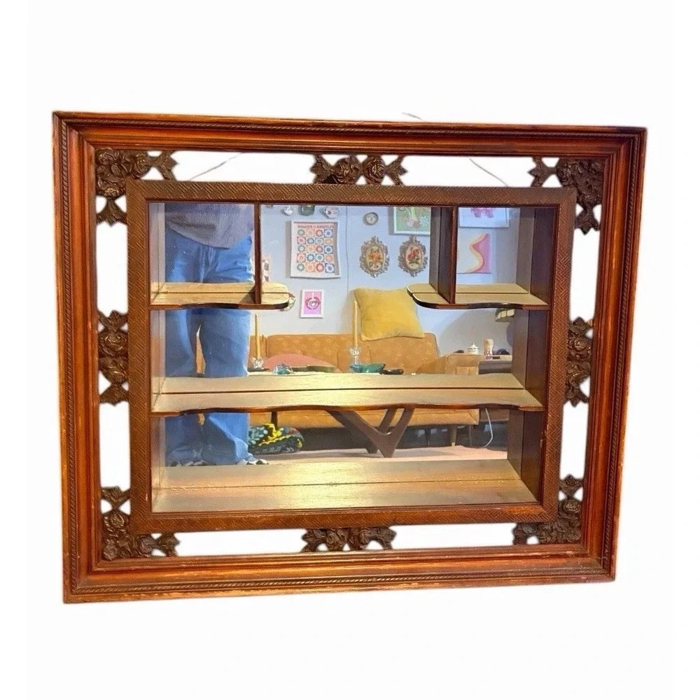 Vintage Mid Century Modern Illinois Moulding Co Shadow Box Mirror Wall Shelves